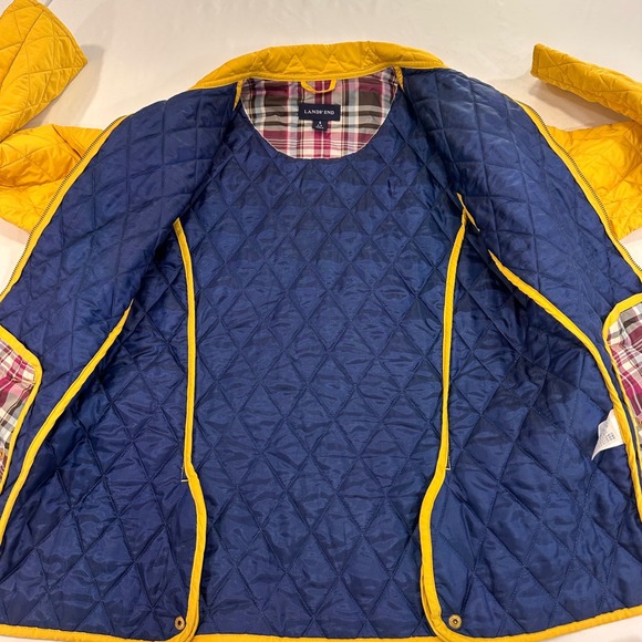 Lands' End Quilted Barn Jacket Women Size S 6-8 Yellow Plaid Lined | Preppy - Picture 5 of 9